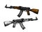 Weaponry, armament symbol. Automatic machine AK 47. Kalashnikov assault rifle, sketch. Vector illustration