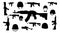Weapons silhouette set. Collection of various realistic firearms. Isolated assult rifles, sniper rifles, shotguns