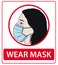 Wear mask. girl vector. Protect from Virus vector Coronavirus COVID-19 not allowed and prohibited infection