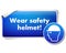 Wear safety helmet protection sticker with mandatory sign isolated on white background
