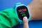 Wearable kids smart watch calls mom and location tracking with touch screen and voice service, blue electronic gadget with rubber