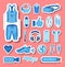Wearable technology icons group set in blue tones
