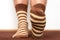 Wearing comfortable striped socks