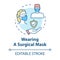 Wearing surgical mask concept icon. Dust pollution. Face protection. Safety for surgeon. Influenza prevention idea thin