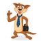 Weasel cartoon mascot wearing tie and carrying suitcase