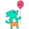 The weasel child is happy carrying a flying balloon, doodle icon image kawaii