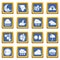 Weater icons set blue square vector