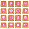 Weater icons set pink square vector