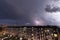 Weather breakdown in the city, thunderstorms and rain