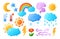 Weather cartoon gradient set sun clouds rain snow moon star thermometer climate meteorological sign