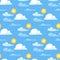 Weather cloudy summer blue sky sun pattern season design seamless pattern vector illustration