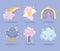 Weather cute rainbows clouds storm thunder stars sky icons