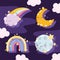 Weather cute rainbows whole and half moon stars and clouds decoration