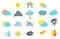 Weather Forecast Events with Bright Shining Sun, Rainy Cloud, Rainbow and Crescent with Face Emotion Big Vector Set