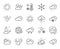 Weather and forecast line icons. Cloudy sky, winter snowflake and thermometer. Vector