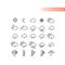 Weather forecast line vector icon set. Stormy, sunny, rain, snow icons