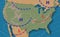 Weather forecast. Meteorological weather map of the United State of America. Realistic synoptic map USA with aditable generic map