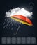 Weather forecast template. An umbrella on rainy background.