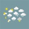 Weather forecast vector icon symbols. Colorful sunny, rainy, snowy, windy icons.