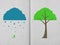 Weather icon and tree on hand made paper