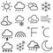 Weather icon vector set. Contains symbols of the sun, clouds, snowflakes, wind, rainbow, moon and much more.