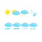 Weather icons. Color icons sun, clouds, rain, hail, sleet, wind on white stock vector illustration for