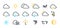 Weather icons set isolated on a white background. Clouds logo and sign collection. Black, blue and yellow colors. Simple modern