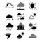 Weather icons set over white background, silhouette style, vector ilustration