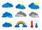 Weather icons. Symbols of rain, clouds,rainbow, snow,sun, hot and cold temperature. Meteo forecast icons vector set.