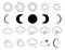 Weather icons. Weather forecast icon set. Clouds logo. Weather , clouds, sunny day, moon, snowflakes, sun day. Vector illustration