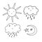 Weather images collection - clouds, rain, snowy, sun and moon. Cute doodle icons