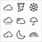 weather line icons. linear set. quality vector line set such as rainbow, half moon, wind, umbrella, night, snowy, snowflake,