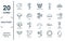 weather linear icon set. includes thin line waning moon, sleet, thundersnow, icy, humidity, gust, anemometer icons for report,