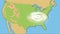 Weather map of the USA. Meteorological forecast with Hurricane, Wind cyclone, Storm. Animation of a generic synoptic map