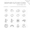 Weather and meteorology thin line icon set. Sun, clouds, temperature and pressure. Outline vector illustration
