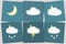 Weather night icon Moon cloud rain lightning snow night simple isolated on blue background Icon symbol lunar cloudy rainy snowy