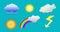 Weather objects clip art. illustration of clouds, sun, rainbow, rain and flash for weather forecast