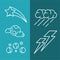 Weather stickers icons shooting star cloud thunder moon night line style