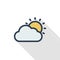 Weather, Sun and cloud thin line flat color icon. Linear vector symbol. Colorful long shadow design.