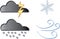 Weather symbls for hail, thunder snow and wind