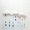 Weather symbols. Handmade room decoration clouds with rain drops