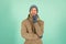 When weather turns chilly. Happy man in winter style blue background. Handsome guy in casual comfy style. Winter fashion