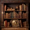 Weathered Antique Bookshelf with Dusty Books