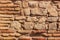 Weathered antique wall, ancient roman brick masonry, horizontal grunge background