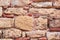 Weathered antique wall, byzantine ancient brick masonry, horizontal grunge background