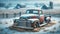Weathered Barns Rusted Farm Truck Vintage Historic Winter Landscape Scenic Country Agriculture AI Generated Far