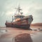 Weathered fishing vessel, beachbound, echoes tales of bygone maritime adventures