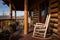 weathered log cabin porch with rocking chairs