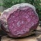 A weathered magenta stone its intricate ooves exuberant with color. Trendy color of 2023 Viva Magenta.. AI generation