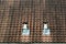 Weathered roof with two ventilation chimneys